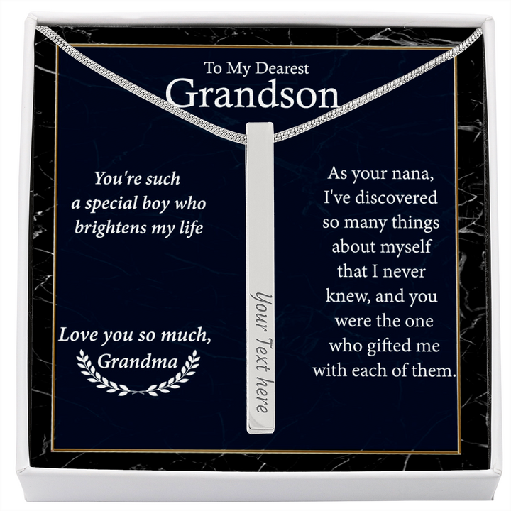 Engraved Bar Necklace Gift for Grandson From Grandma