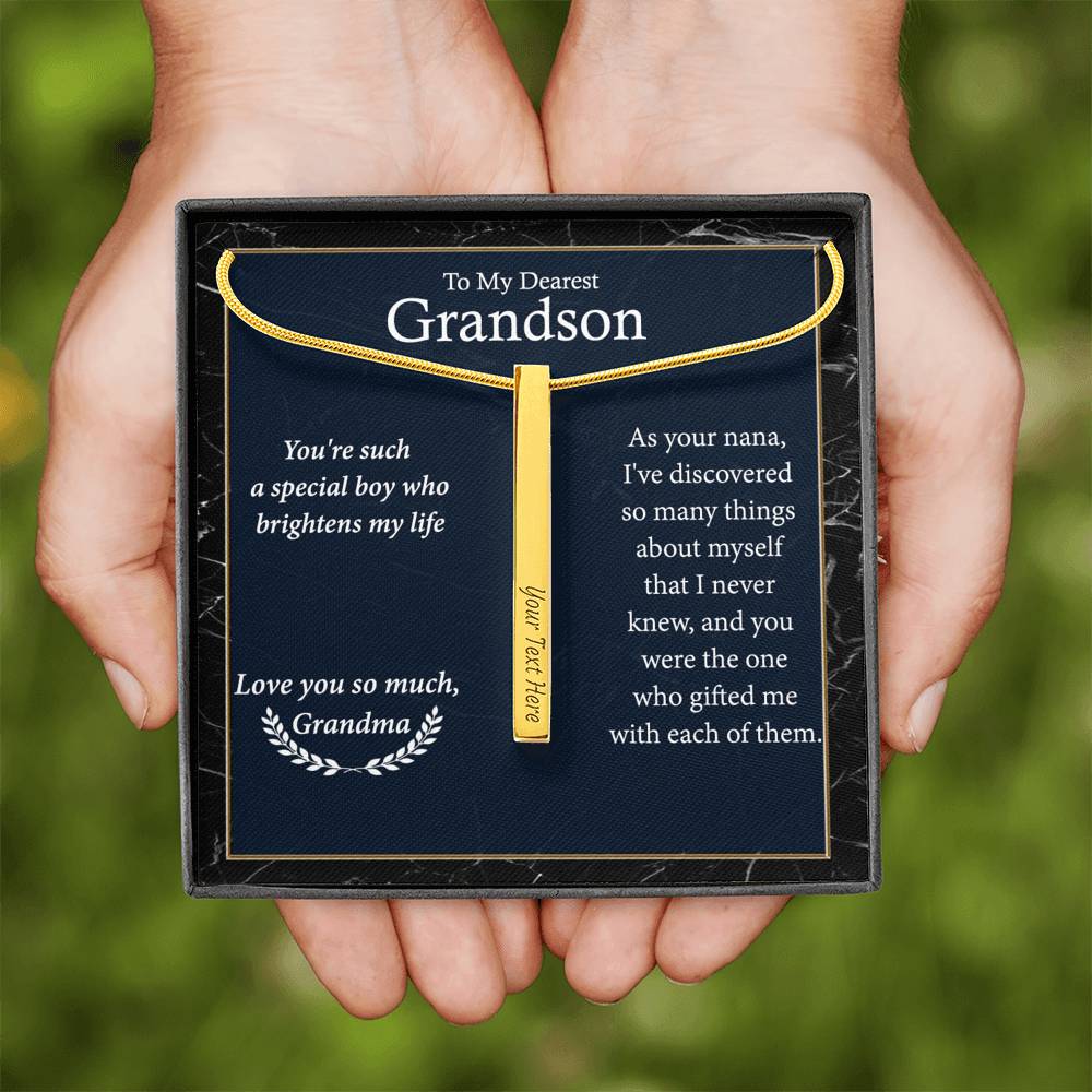 Engraved Bar Necklace Gift for Grandson From Grandma