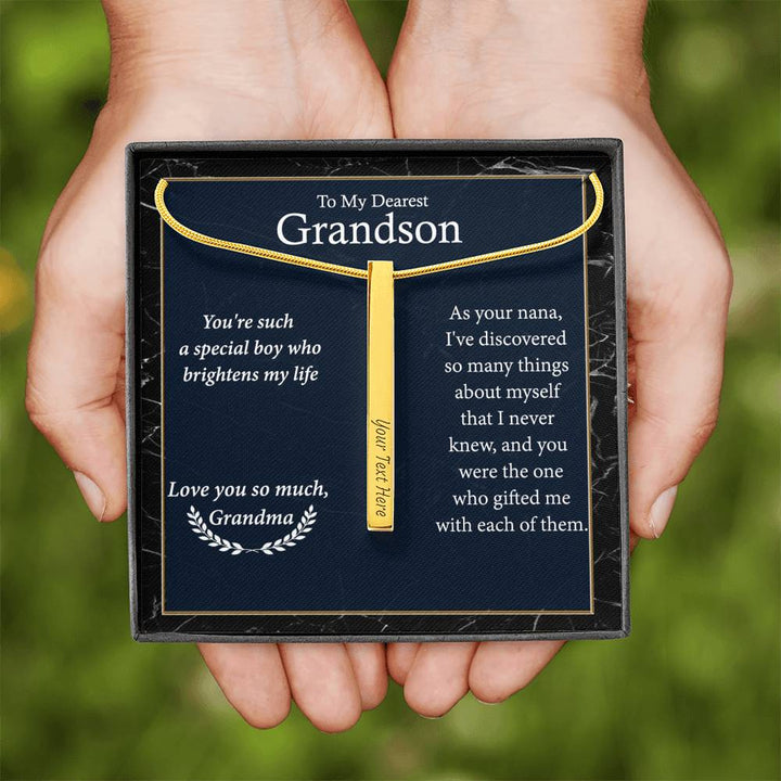 Engraved Bar Necklace Gift for Grandson From Grandma