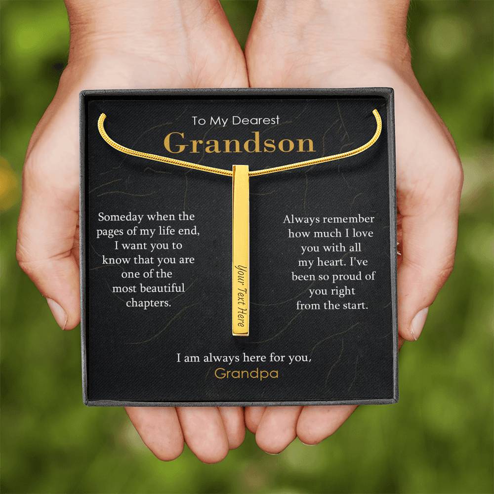 Engraved Bar Necklace Gift for Grandson