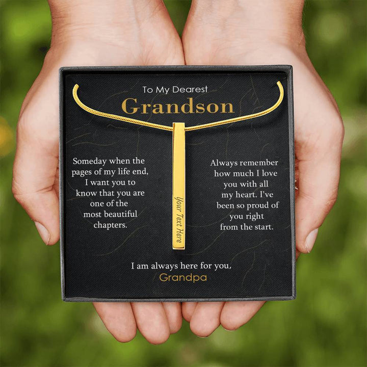 Engraved Bar Necklace Gift for Grandson