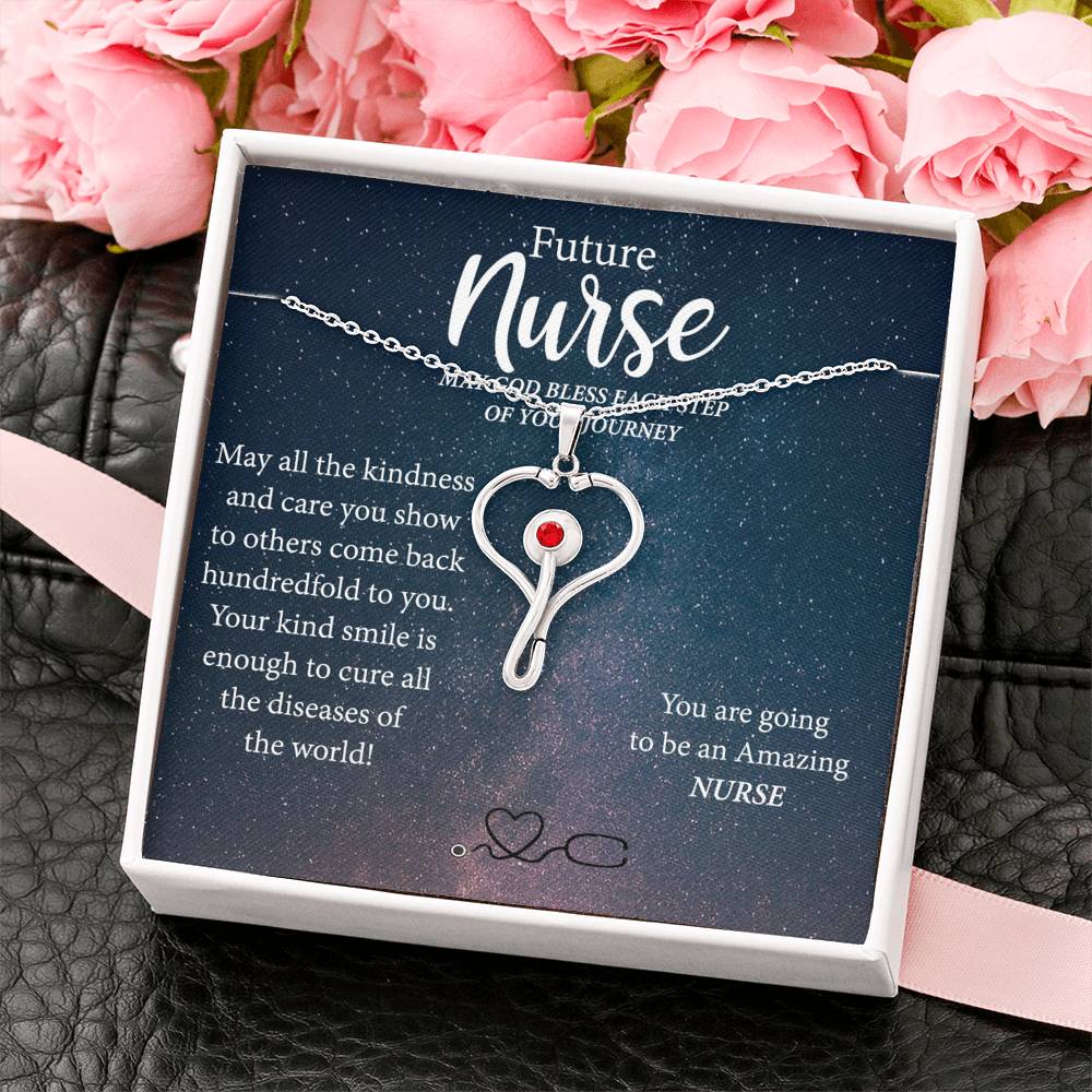 Future Nurse Stethoscope Heart Necklace Graduation Gift