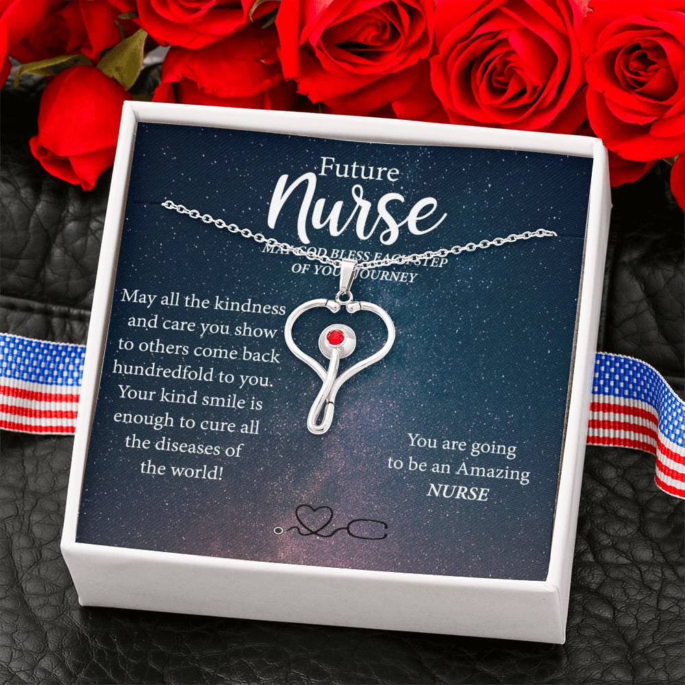Future Nurse Stethoscope Heart Necklace Graduation Gift