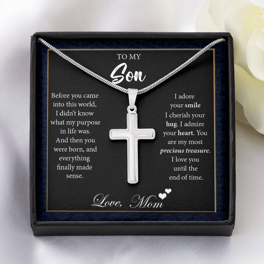 To My Son Gift - Personalized Cross Necklace Gift From Mom