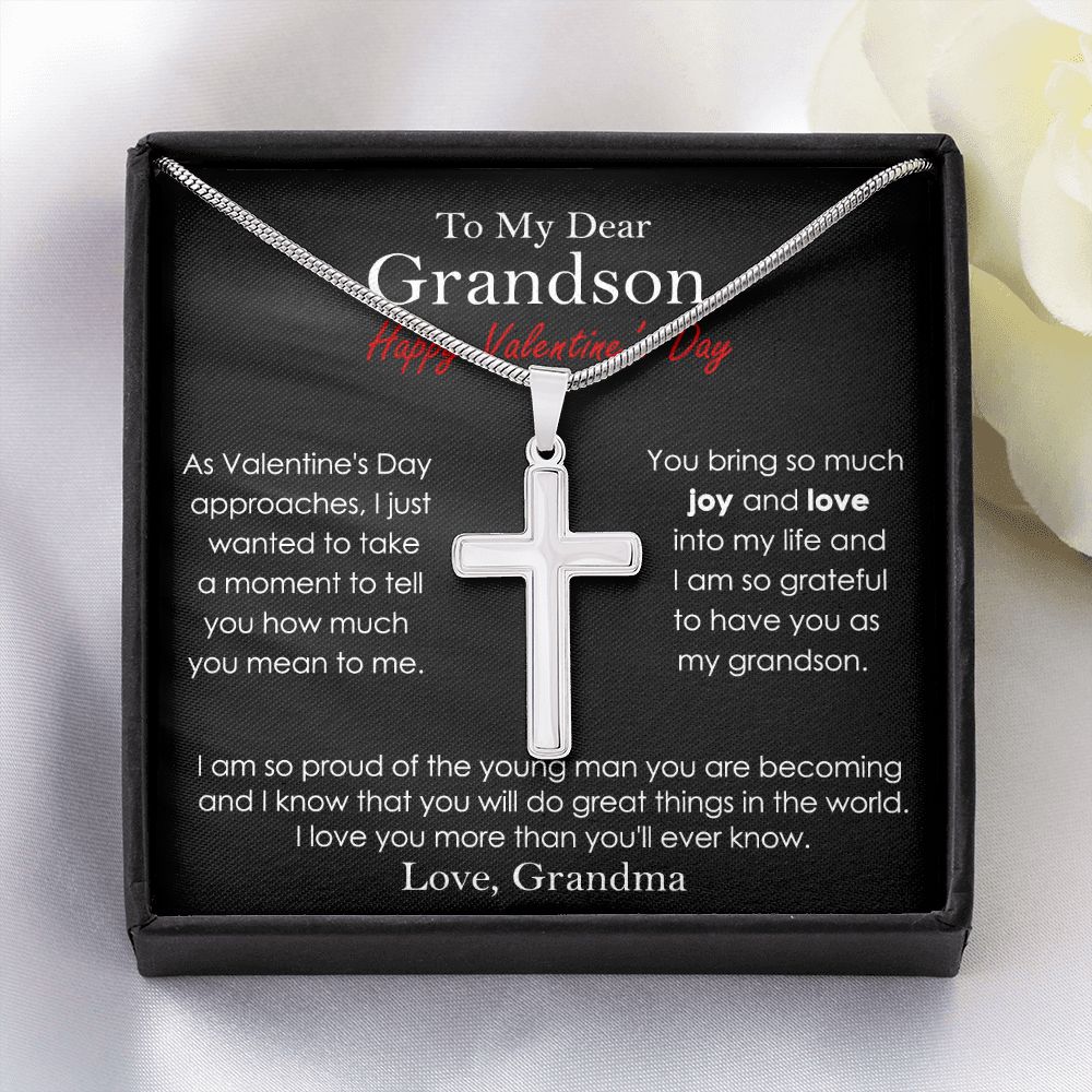 Valentine's Cross Necklace Gift for Grandson
