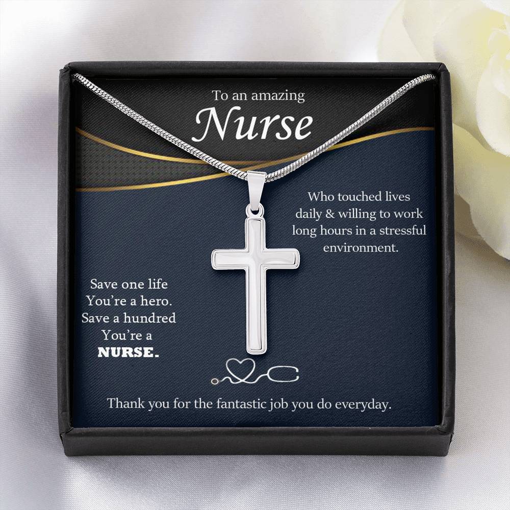 Silver Cross Necklace Gift For Nurse- Nurse Appreciation Gift, Nurse Necklace