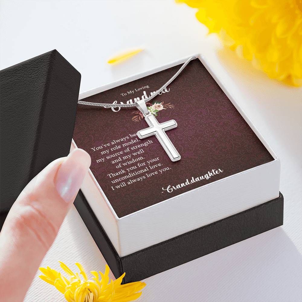To My Grandma -Silver Cross Necklace, Gift for Grandmother