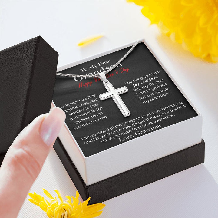 Valentine's Cross Necklace Gift for Grandson