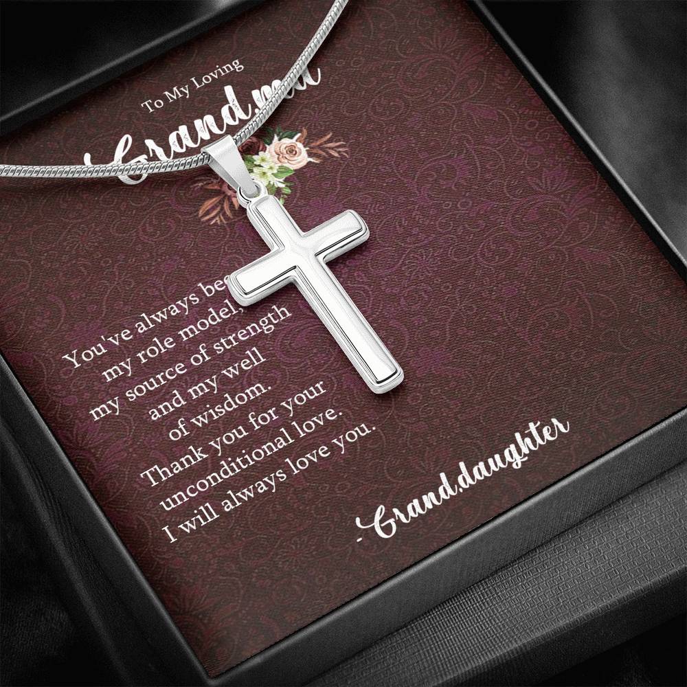 To My Grandma -Silver Cross Necklace, Gift for Grandmother