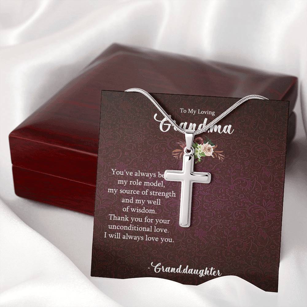 To My Grandma -Silver Cross Necklace, Gift for Grandmother
