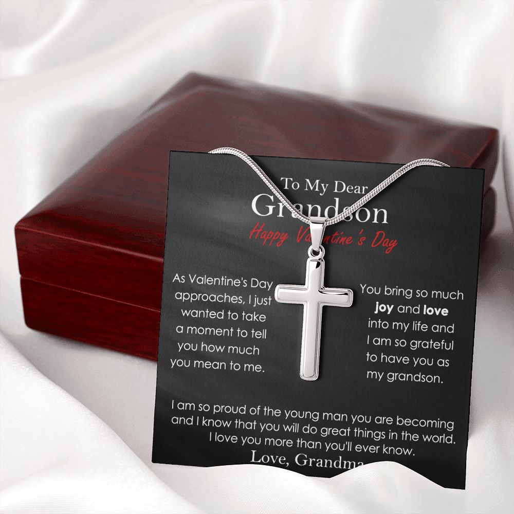 Valentine's Cross Necklace Gift for Grandson