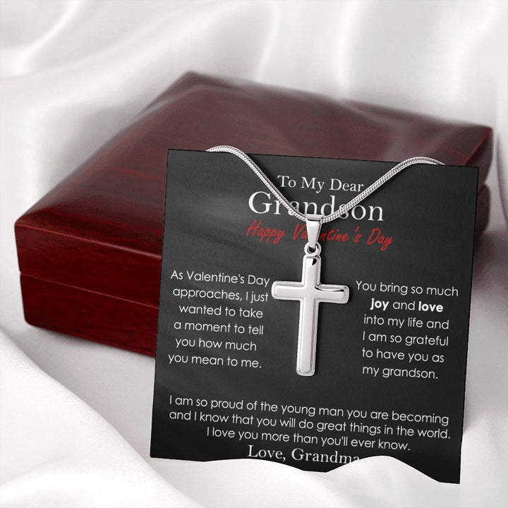 Valentine's Cross Necklace Gift for Grandson