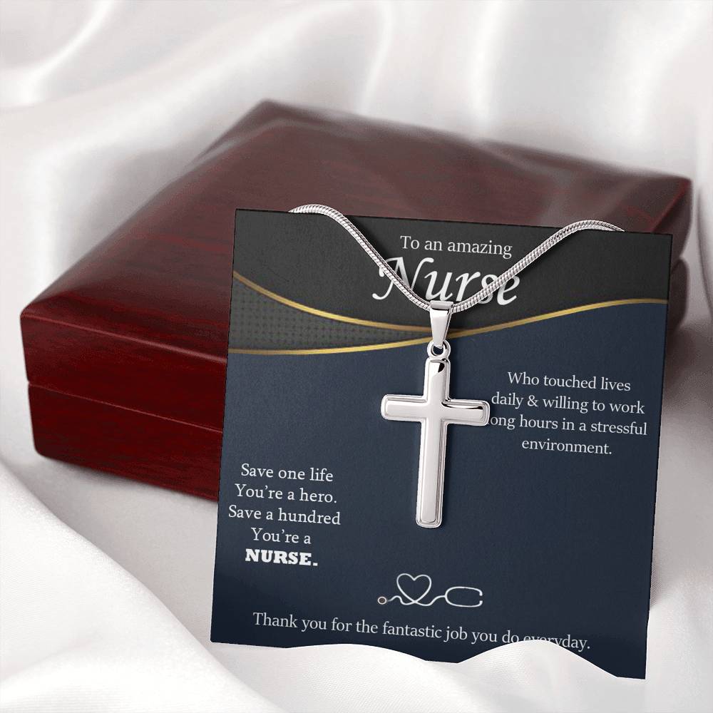 Silver Cross Necklace Gift For Nurse- Nurse Appreciation Gift, Nurse Necklace