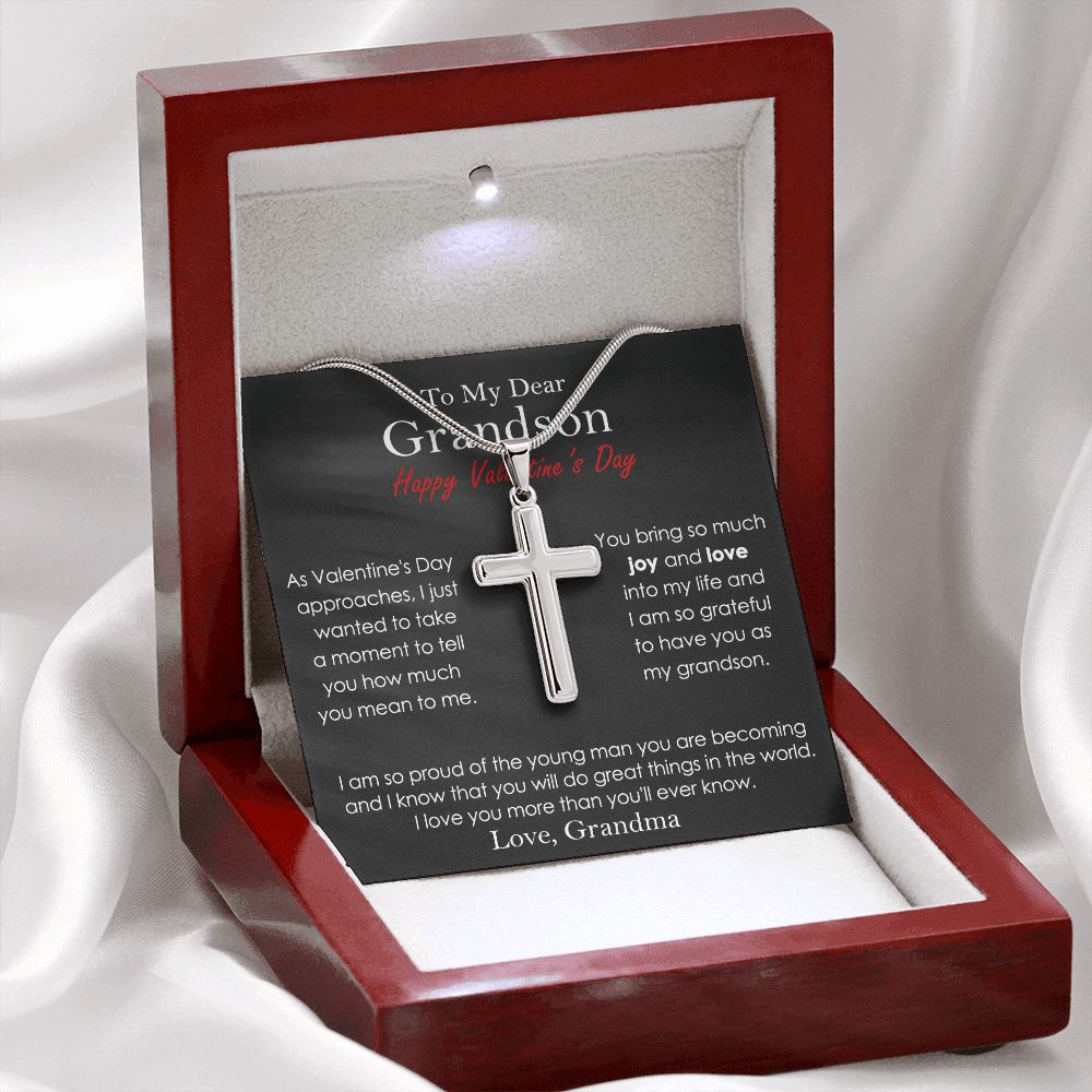 Valentine's Cross Necklace Gift for Grandson