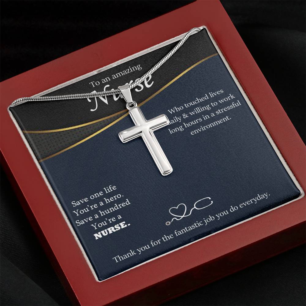Silver Cross Necklace Gift For Nurse- Nurse Appreciation Gift, Nurse Necklace