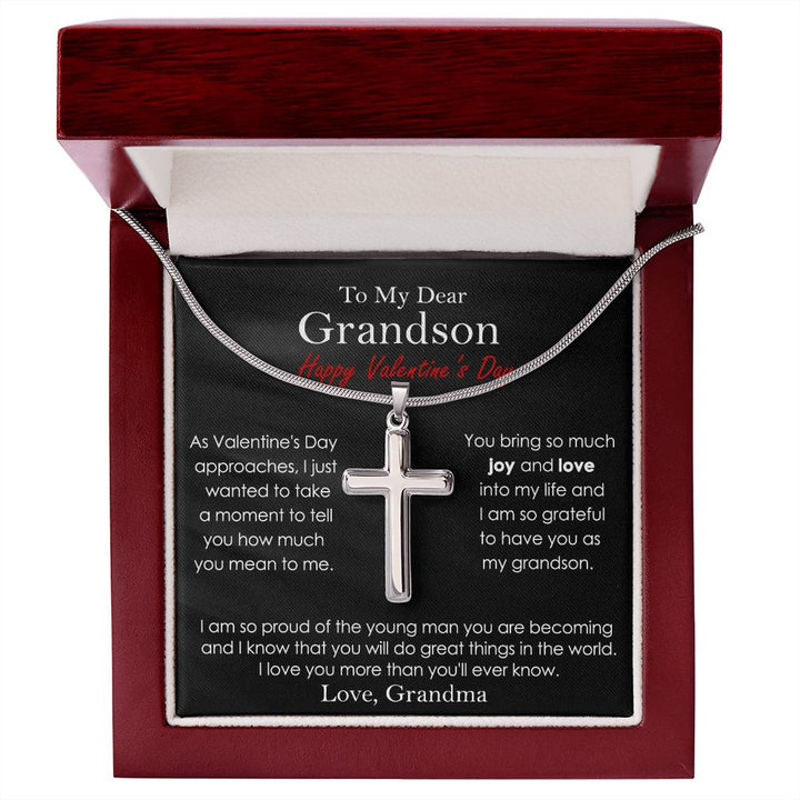 Valentine's Cross Necklace Gift for Grandson