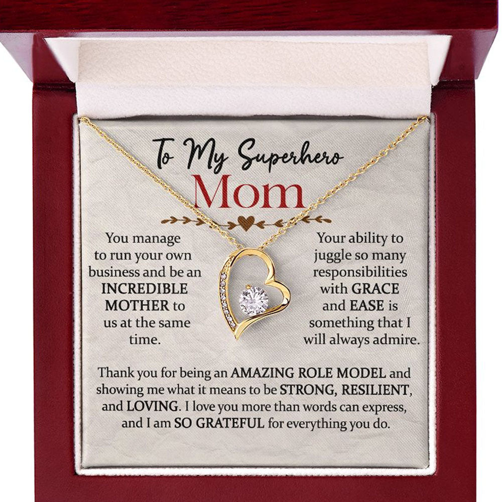 Superhero Mom Heart Necklace Gift